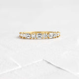 Emerald & Round Moissanite D Color Half Eternity Wedding Band