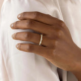 Emerald & Round Moissanite D Color Half Eternity Wedding Band