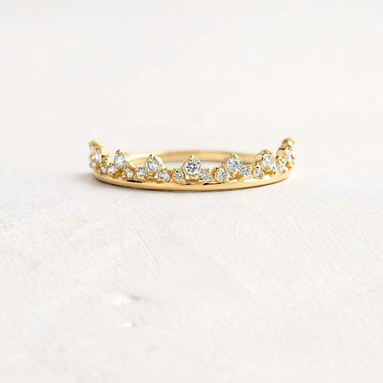 Round Cut Moissanite Crown Half Eternity Wedding Band