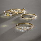 Emerald & Round Moissanite D Color Half Eternity Wedding Band