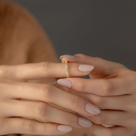 Round Cut Moissanite Half Eternity Unique Band