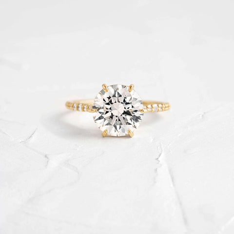 Round Cut Pave Set Moissanite Engagement Ring