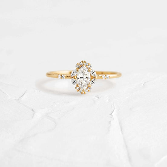Moissanite Marquise Cut Floral Halo Engagement Ring