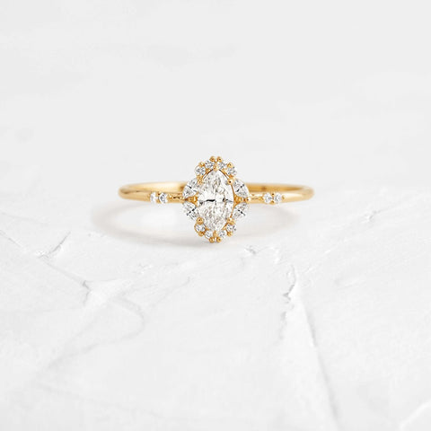 Moissanite Marquise Cut Floral Halo Engagement Ring