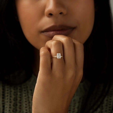 Emerald Cut Vintage Moissanite Engagement Ring