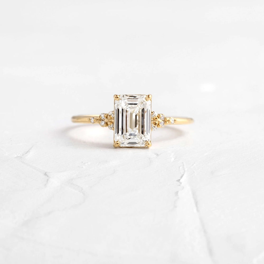 Emerald Cut Vintage Moissanite Engagement Ring