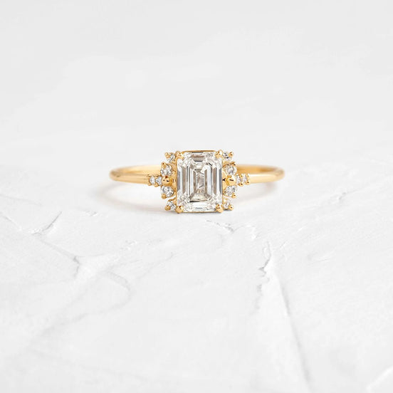 Lab Created Moissanite Emerald Cut Vintage Halo Engagement Ring