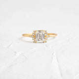 Lab Created Moissanite Emerald Cut Vintage Halo Engagement Ring