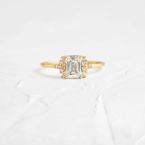 Lab Created Moissanite Emerald Cut Vintage Halo Engagement Ring
