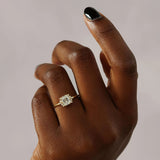 Lab Created Moissanite Emerald Cut Vintage Halo Engagement Ring