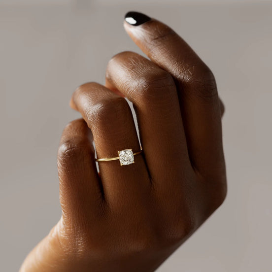 Moissanite Cushion Cut Solitaire Engagement Ring