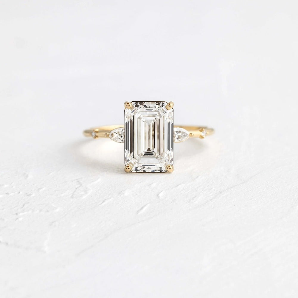 Emerald Cut Vintage Moissanite Engagement Ring