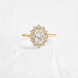 Oval Cut Moissanite D Color Flower Halo Wedding Ring
