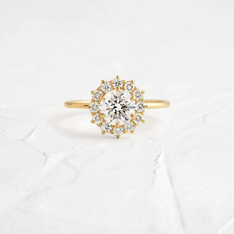 Round Cut Floral Halo Moissanite Engagement Ring