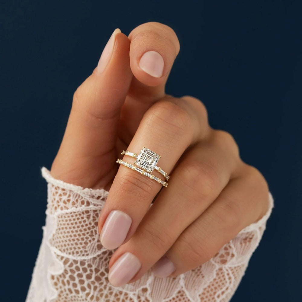 Asscher Cut Moissanite VVS1 Vintage Wedding Ring