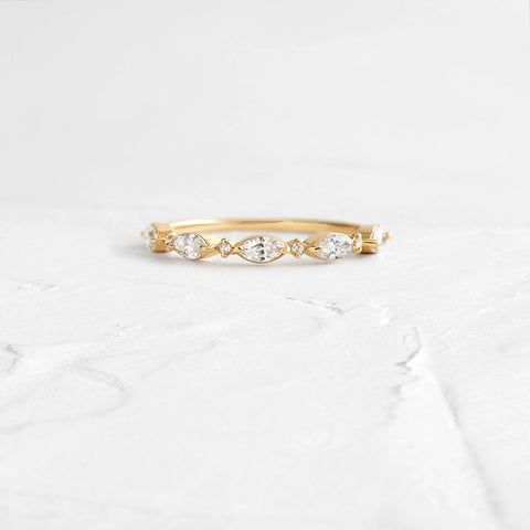 D Color Moissanite Round & Marquise Cut Wedding Band