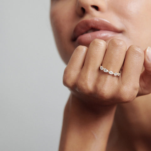 Half Eternity Pear Cut Moissnaite Wedding Band