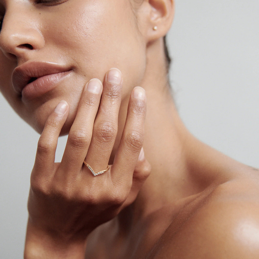 Chevron Style Moissnaite Round Cut Wedding Band