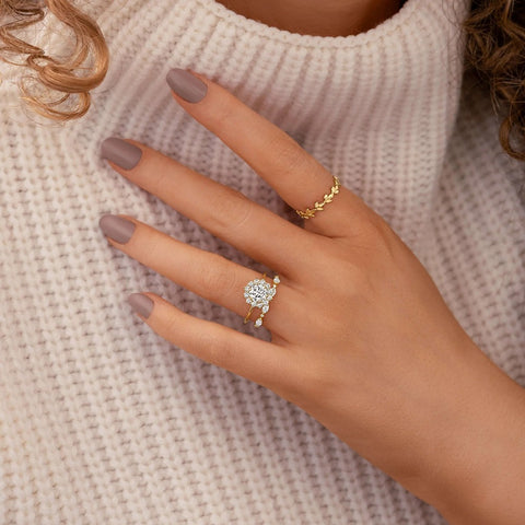Round Cut Floral Halo Moissanite Engagement Ring
