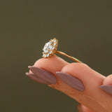 Round Cut Floral Halo Moissanite Engagement Ring