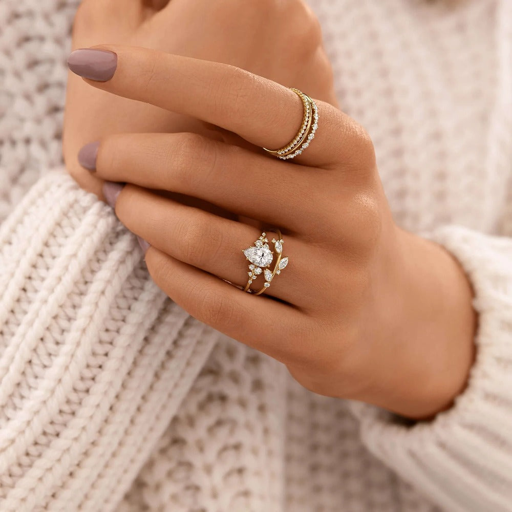 Pear Cut Unique Moissanite Wedding Ring