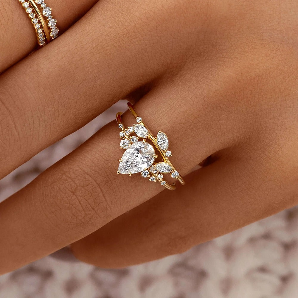 Pear Cut Unique Moissanite Wedding Ring