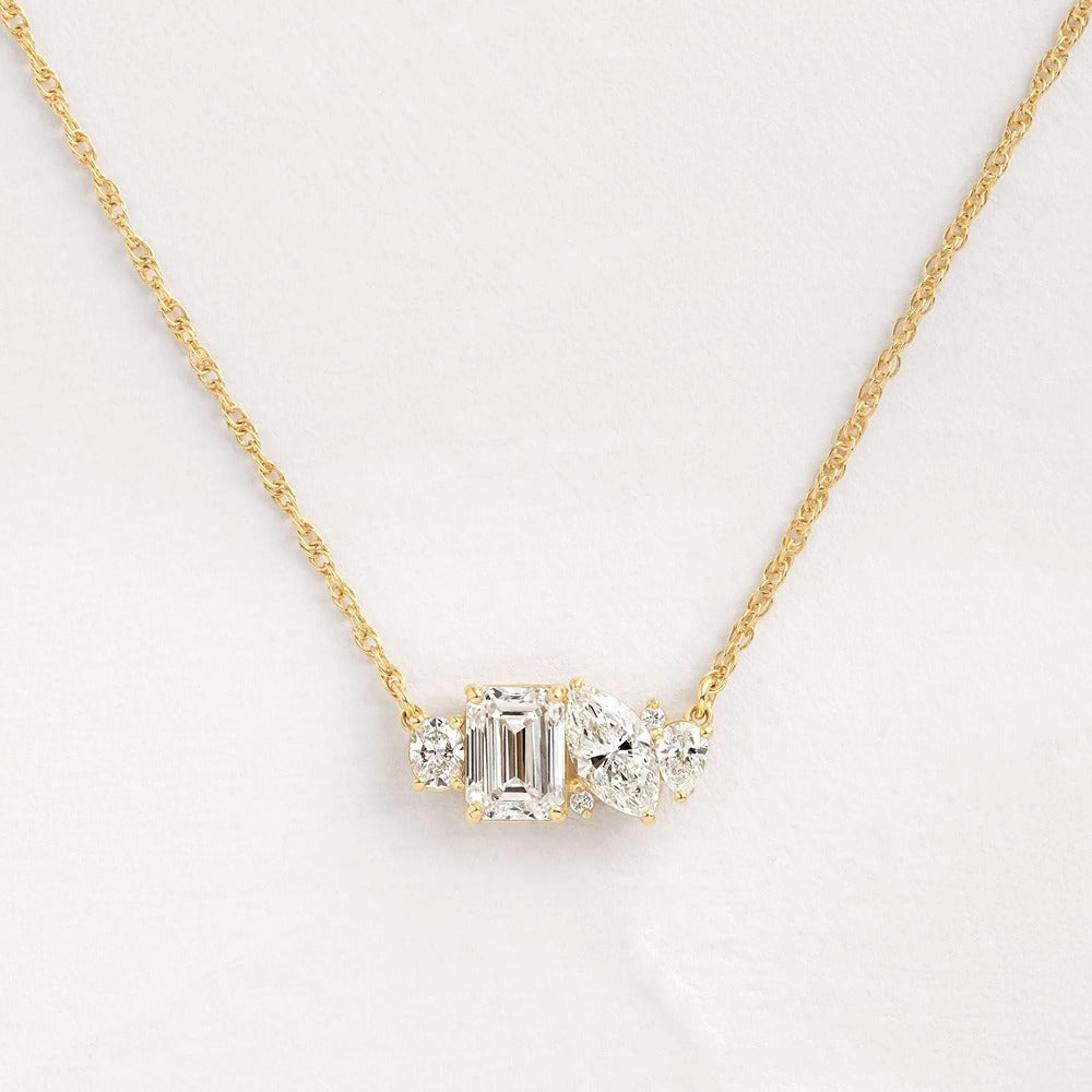 Emerald & Marquise Cut Cluster Moissanite Pendant