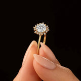Moissanite Floral Halo Round Cut Engagement Ring