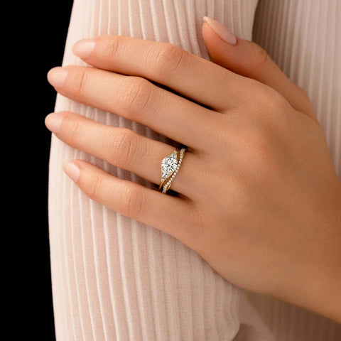 Moissanite Round Cut Curved Half Eternity Wedding Band