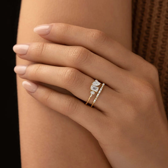 Emerald & Marquise Cut Hidden Accent Moisssanite Ring