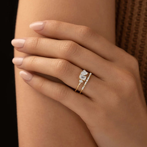 Emerald & Marquise Cut Cluster Moissanite Engagement Ring