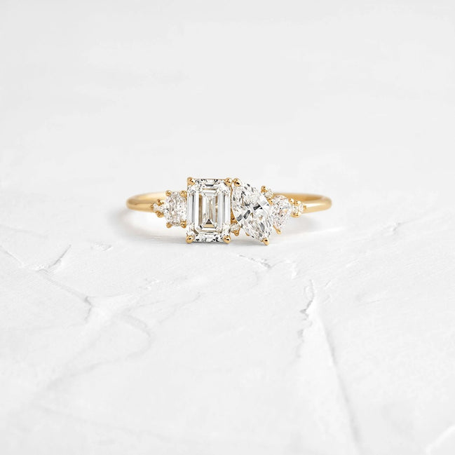 Emerald & Marquise Cut Cluster Moissanite Engagement Ring
