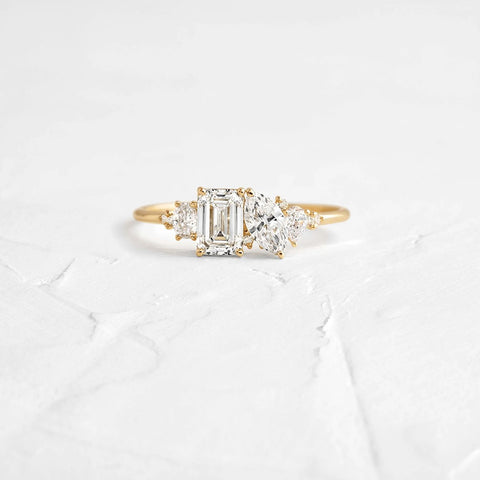 Emerald & Marquise Cut Cluster Moissanite Engagement Ring