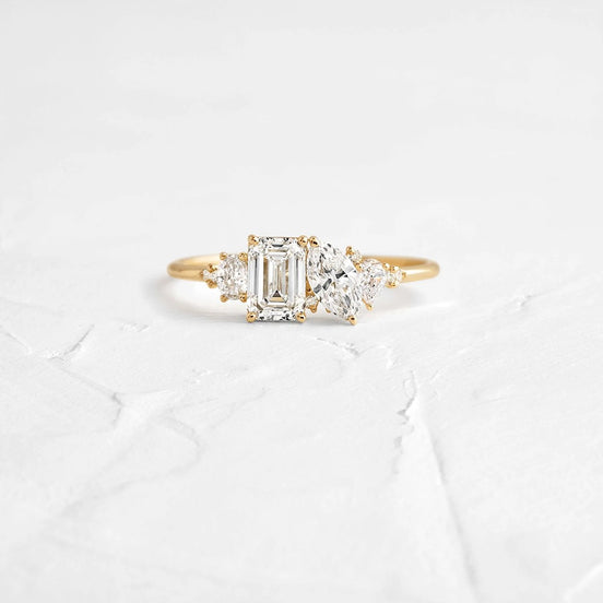 Emerald & Marquise Cut Hidden Accent Moisssanite Ring