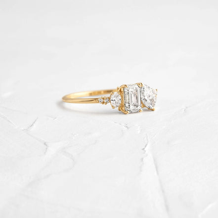 Emerald & Marquise Cut Hidden Accent Moisssanite Ring