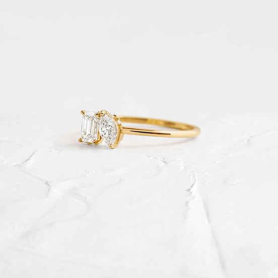 Two Stone Moissanite Emerald And Marquise Cut Wedding Ring