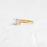 Two Stone Moissanite Emerald And Marquise Cut Wedding Ring