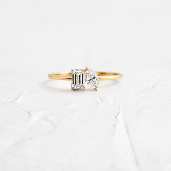 Two Stone Moissanite Emerald And Marquise Cut Wedding Ring