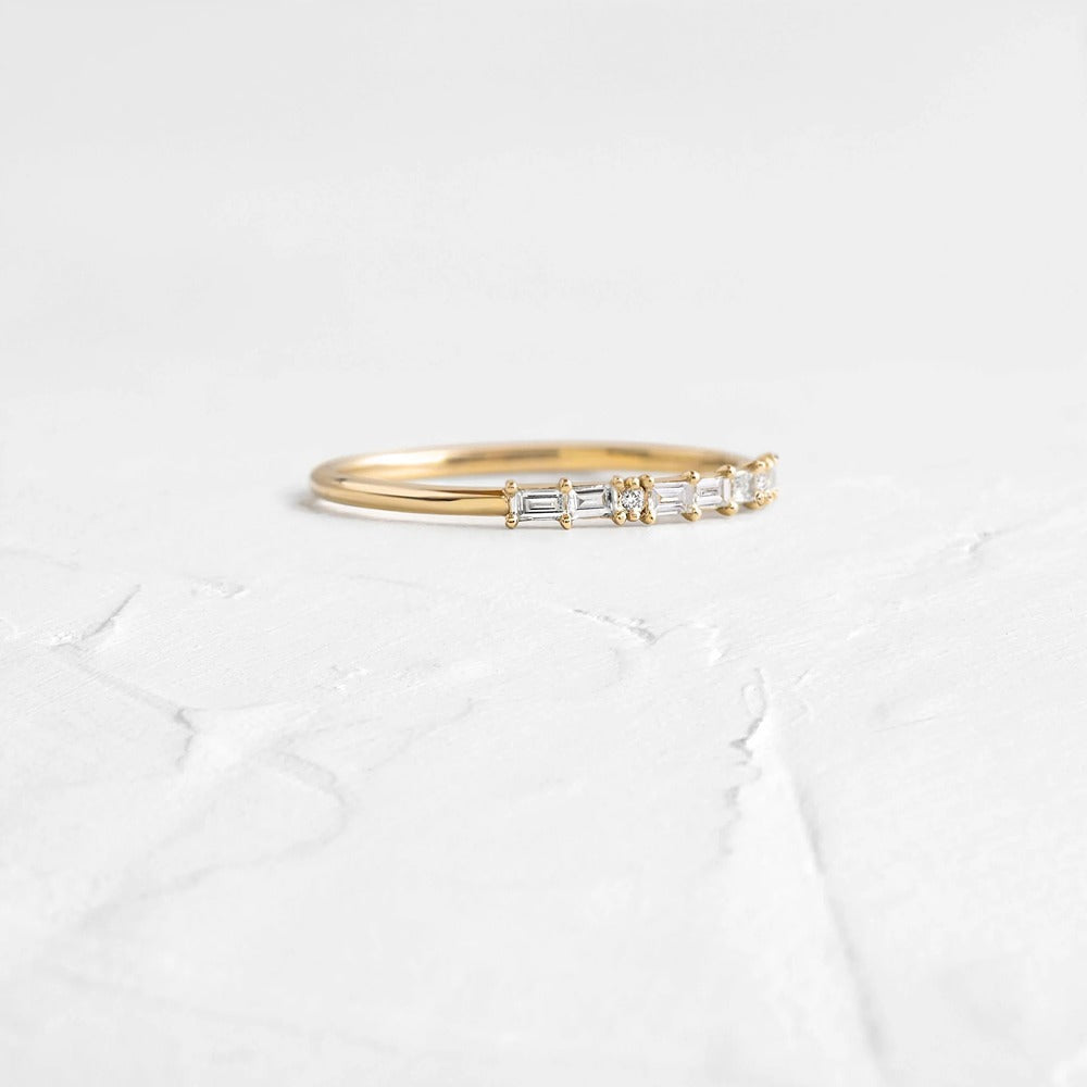 Moissanite D Color Round & Emerald Cut Half Eternity Band