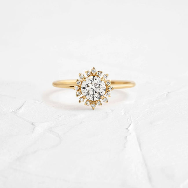 Moissanite Floral Halo Round Cut Engagement Ring