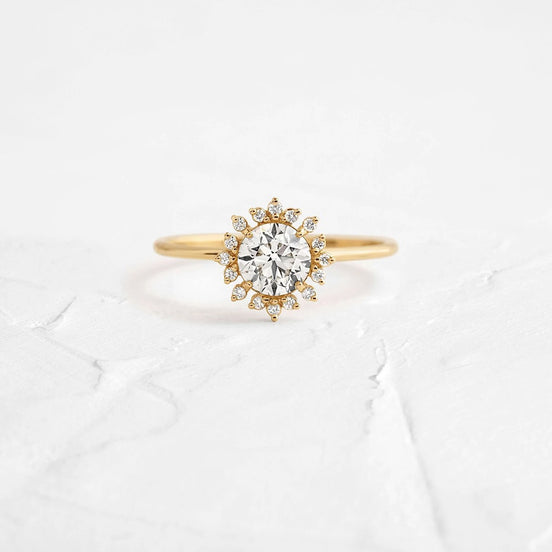Moissanite Floral Halo Round Cut Engagement Ring