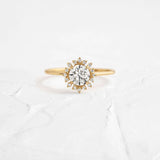 Moissanite Floral Halo Round Cut Engagement Ring