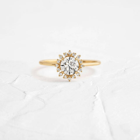 Moissanite Floral Halo Round Cut Engagement Ring