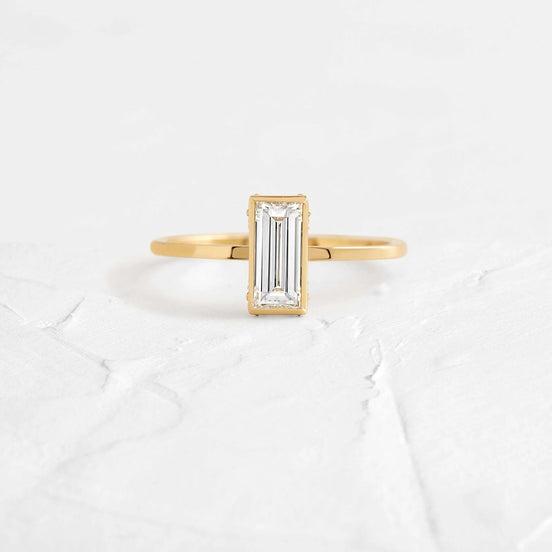 VVS1 Moissanite Baguette Cut Hidden Accent Engagement Ring