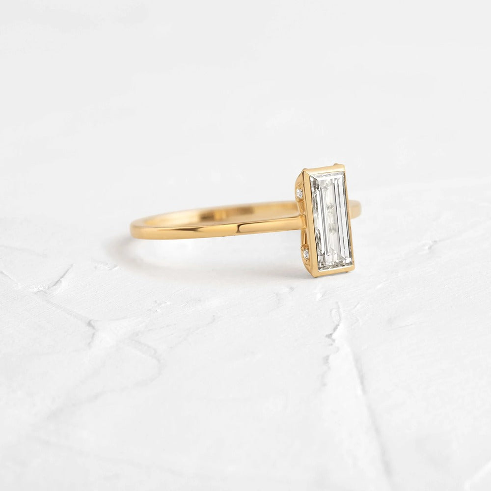 VVS1 Moissanite Baguette Cut Hidden Accent Engagement Ring
