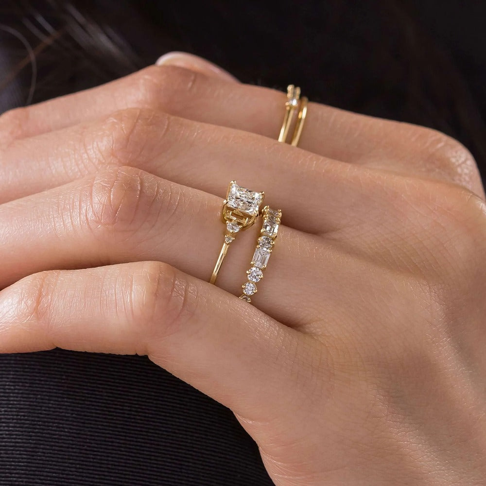 Moissanite VVS1 Princess Cut Five Stone Engagement Ring