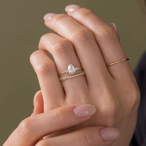 Moissanite Pear Cut Multi Stone Engagement Ring