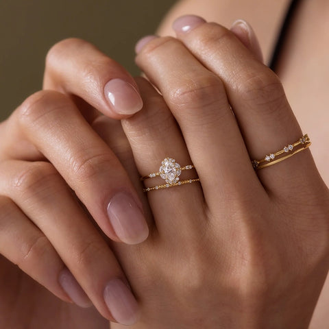 Moissanite Marquise Cut Floral Halo Engagement Ring