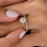 Round Cut Floral Halo Moissanite Engagement Ring