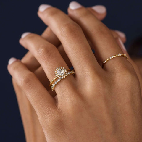 Round Cut Floral Halo Moissanite Engagement Ring
